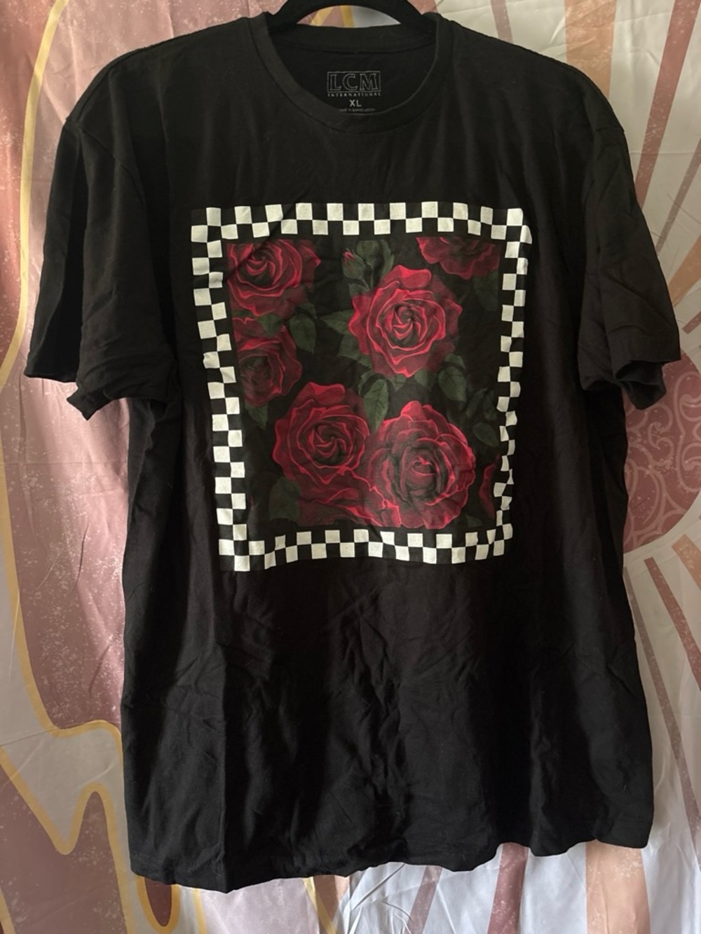 Source Unknown Black Short-Sleeve Tee with Red Rose Graphic